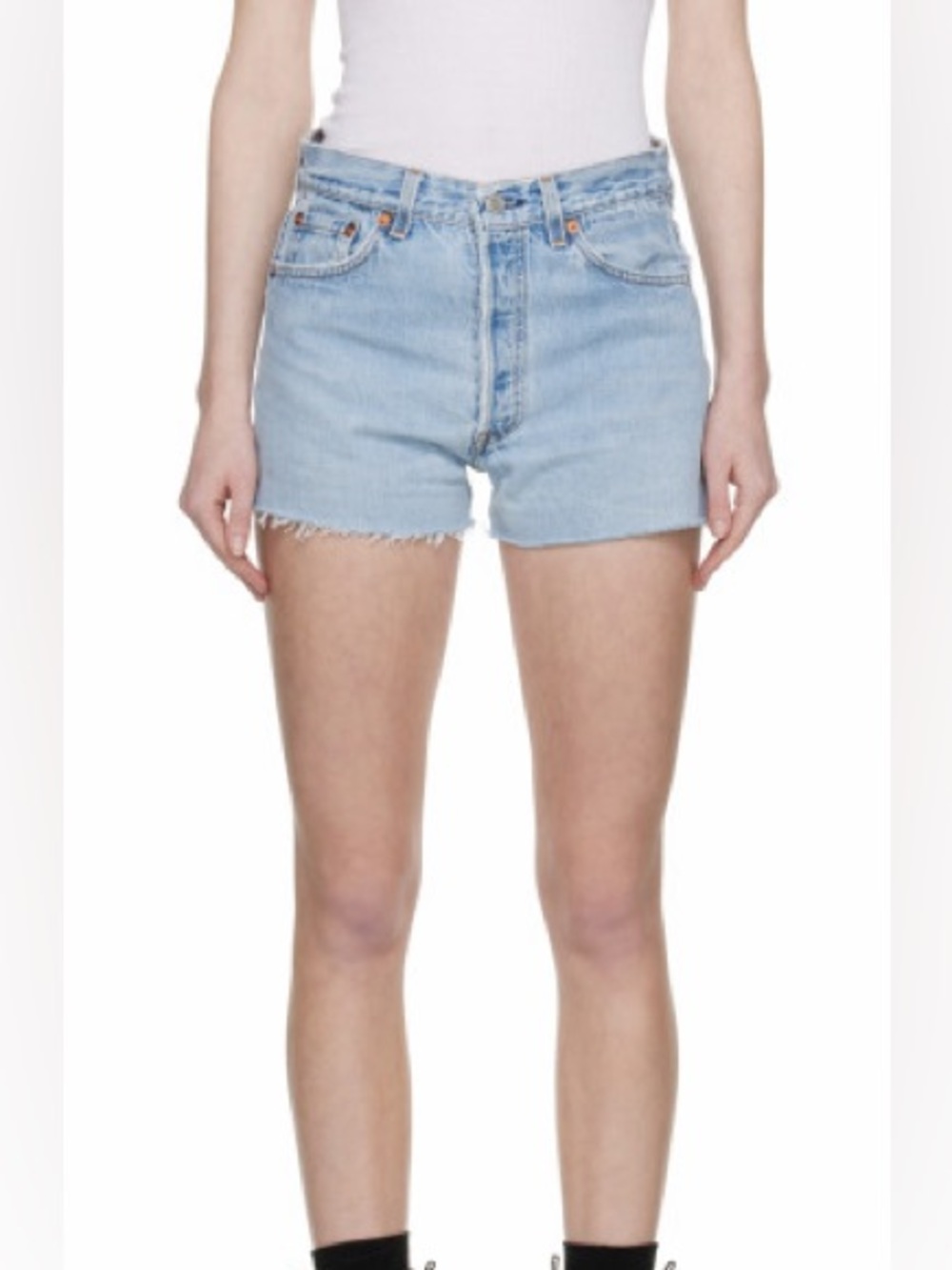 Re/Done Light Blue High-Rise Cutoff Denim Shorts
